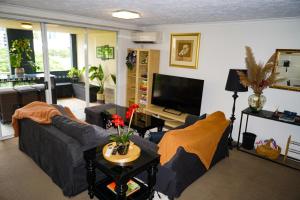 布里斯班City/Valley Resort Apartment的客厅配有两张沙发和一台电视机