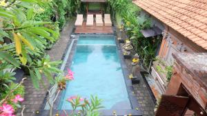 乌布Buana Ubud Inn的花园游泳池的顶部景色