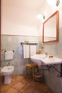 斯库索港Hotel Lido degli Spagnoli Wellness & Spa的一间带水槽、卫生间和镜子的浴室