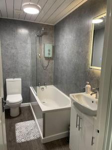 格拉斯哥River view Apartment的带浴缸、卫生间和盥洗盆的浴室