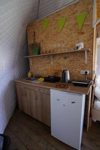 K'edaAjara Glamping Kokotauri的一间带水槽和冰箱的小厨房