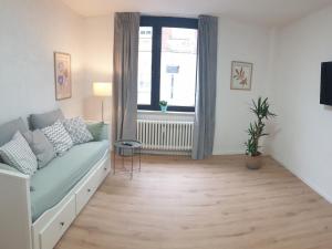 鲁尔河畔米尔海姆Studio Apartments in Ruhrgebiet的带沙发和窗户的客厅