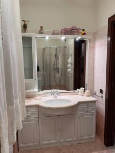 马尔米堡La Casa di Margot的一间带水槽、淋浴和镜子的浴室