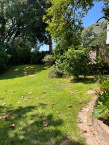 圣伊西德罗Departamento Malva con gran jardín的绿草树木和飞盘的院子