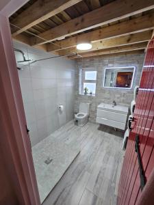 查尔斯敦Tiernan's Luxury Cottages的浴室配有卫生间、浴缸和水槽。