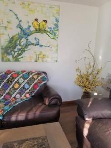 科罗拉多斯普林斯Your home in Colorado Springs的客厅配有沙发和墙上的绘画