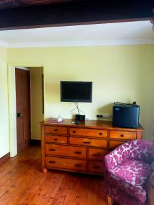 诺里奇草原农场小屋酒店的客厅配有木制梳妆台和电视机