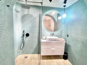 格勒诺布尔Les 3 arches - Grenoble的带淋浴、水槽和镜子的浴室