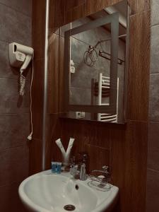 卡兹贝吉Hotel Gold Kazbegi的一间带水槽和镜子的浴室