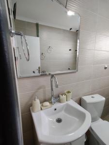 斯雷姆斯卡米特罗维察Ema的一间带水槽、镜子和卫生间的浴室