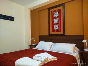 萨尔塔德拉琳达酒店的酒店客房,配有一张带红色毯子的床