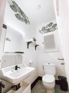 贝尔加El Segon Pis的白色的浴室设有水槽和卫生间。