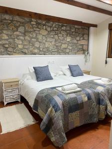 圣维森特-德拉巴尔克拉Pensión liebana的一间卧室设有两张床和石墙