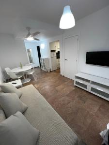 萨洛Apartamento a 3 minutos de la playa的带沙发和平面电视的客厅