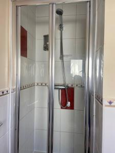 梅德斯通Maidstone-Penenden House的浴室内带软管的淋浴