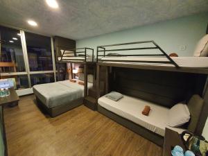 怡保怡保可爱酒店及旅馆的一间小房间,内设两张双层床