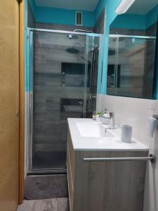 维戈Actualizado 2022, Casco Vello 7 minutos, Wifi的带淋浴、盥洗盆和镜子的浴室