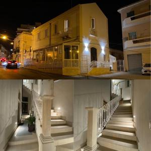锡拉库扎Lakkios charming suites and rooms的两幅有楼梯和灯光的建筑图片