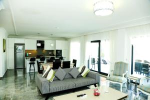 达利安Stunning 4 bedrooms Luxury Villa Kaan Dalyan的带沙发的客厅和厨房