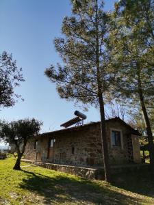 凡道Holiday Accommodation, Serra da Estrela - Casa Cabeço do Barragão的一座带太阳能灯具的古老石屋