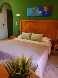 卡迪里翁西塞尔费德里科伊尔酒店的一间卧室配有一张大床和两株盆栽植物