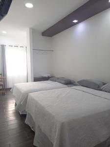 SiguatepequeHotel y Plaza JMI的一间卧室设有两张床和窗户。