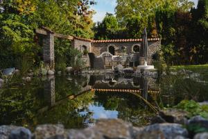 代特莫尔德Villa Rosa - Sky的花园中间有一个池塘