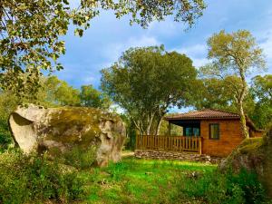 萨尔泰纳L'Aravone Lodge的庭院内带大岩石的小木屋