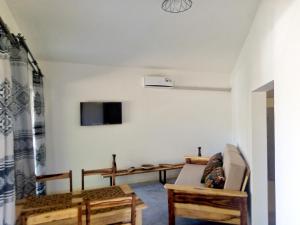 利文斯顿Savanna Tree Apartments - self catering town center的客厅配有沙发和墙上的电视
