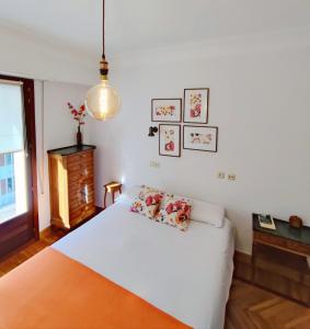 圣塞瓦斯蒂安Spacious Confortable near Beach Pintxos Area的卧室配有白色的床和枕头。