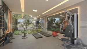 伊波茹卡Mana Beach Flat Prime的健身房,带跑步机的健身房
