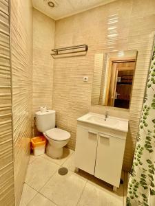 马德里Hostel Best Stay的一间带卫生间和水槽的浴室