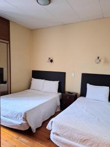 科英布拉艾维斯住宅旅馆的两张睡床彼此相邻,位于一个房间里