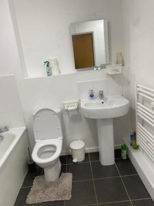 曼彻斯特Eaglet 2 Bedroom Luxury Home near Etihad Staduim的白色的浴室设有卫生间和水槽。