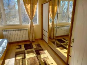 索非亚Alinik Apartment的客房设有带窗户和镜子的卧室