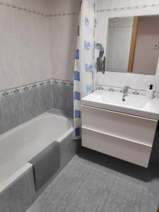 洛格罗尼奥Estudio Francés, Parking privado gratuito的浴室配有盥洗盆、浴缸、盥洗盆和镜子
