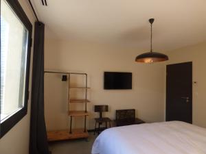 莱斯安格尔斯D'OR Les Anges的一间卧室设有一张床、一台电视和一个窗口。