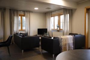 奥萨奥尔萨格隆利特旅舍的客厅配有桌椅和电视