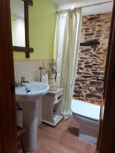 普韦布拉桑纳比亚Casa Maruja, Puebla de Sanabria的一间带水槽和卫生间的浴室