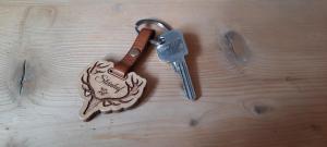 布伦纳山口格里斯Steinhof的木桌上摆着一对钥匙