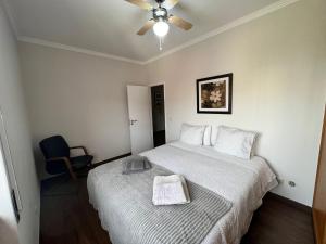 阿莫拉巴老公寓的一间卧室配有一张床和吊扇