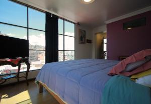 拉巴斯The Rooftop Bolivia的一间卧室设有一张大床和一个大窗户
