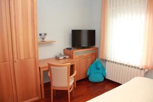 布莱德Vila Krivec的一间卧室配有一张桌子、一台电视和一张床