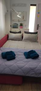 圣玛丽亚港Loft El pez blanco的床上有2个蓝色枕头