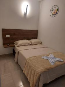 伊瓦格HOTEL DEPARTAMENTAL的一间卧室配有一张床铺,床上有毯子