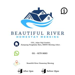 丰盛港Beautiful River Homestay & Room Mersing的波形标志模板上的房屋