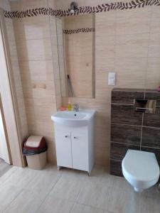 韦巴Hybryda的浴室配有白色水槽和卫生间。