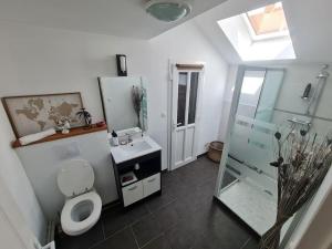 Maison Cosy en Pleine Nature的浴室配有卫生间、盥洗盆和淋浴。