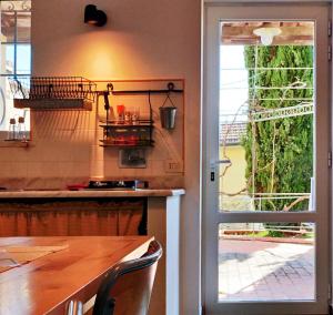 萨尔扎纳Agriturismo Il Monticello的厨房设有通往庭院的门。