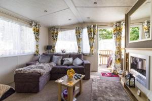 洛斯托夫特Brilliant Caravan With A Partial Sea View In Suffolk Ref 32026az的带沙发和壁炉的客厅